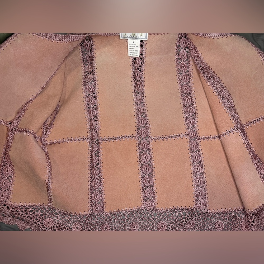🌸 S.M.H. Boutique Leather & Crochet Trim Jacket – Size Small - Picture 10 of 11